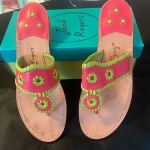 Barely Worn Jack Rogers Pink and Green Sandals